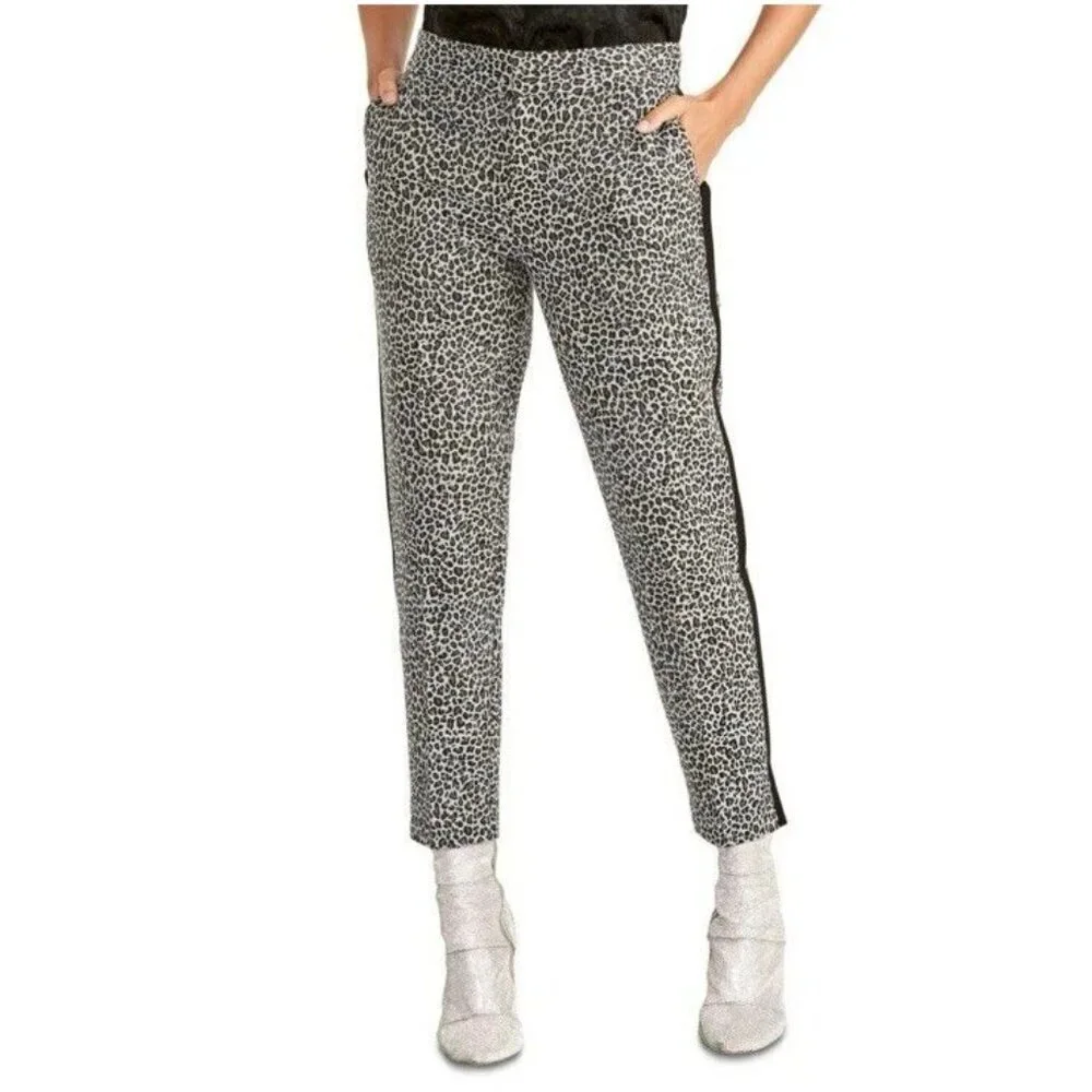 RACHEL ROY Gray Cheetah Animal Print Textured Cropped Agatha Pants Women's Sz 8 - Picture 1 of 12